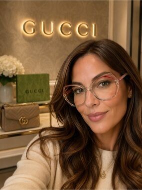 Gucci Pink and Clear Oversized Cat-Eye Sunglasses